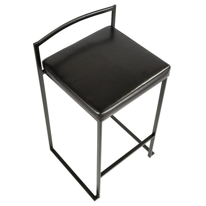 LumiSource Fuji Stackable Counter Stool Set of 2 | Contemporary Black Metal & PU Leather | Kitchen Island & Bar Seating | Model B26-FUJIBK-BK2