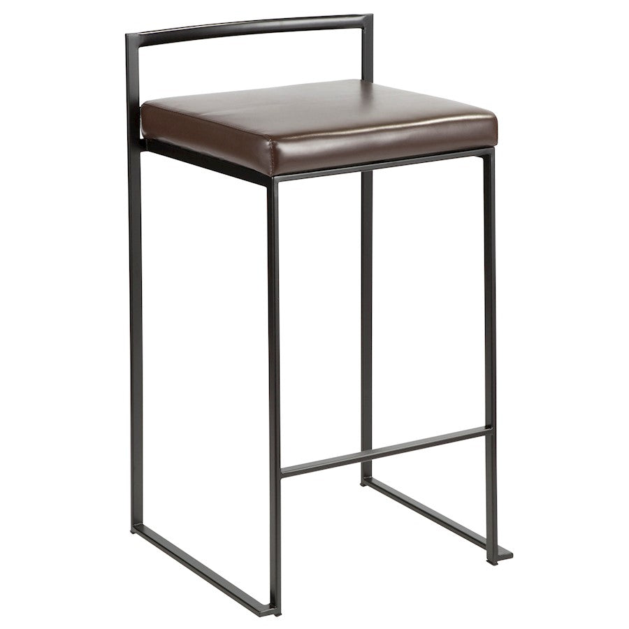 LumiSource Fuji 16in Stackable Counter Stool Set/2 | Contemporary Black Steel and Brown PU Leather | Kitchen Island & Dining | Model B26-FUJIBK-BN2