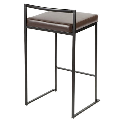 LumiSource Fuji 16in Stackable Counter Stool Set/2 | Contemporary Black Steel and Brown PU Leather | Kitchen Island & Dining | Model B26-FUJIBK-BN2