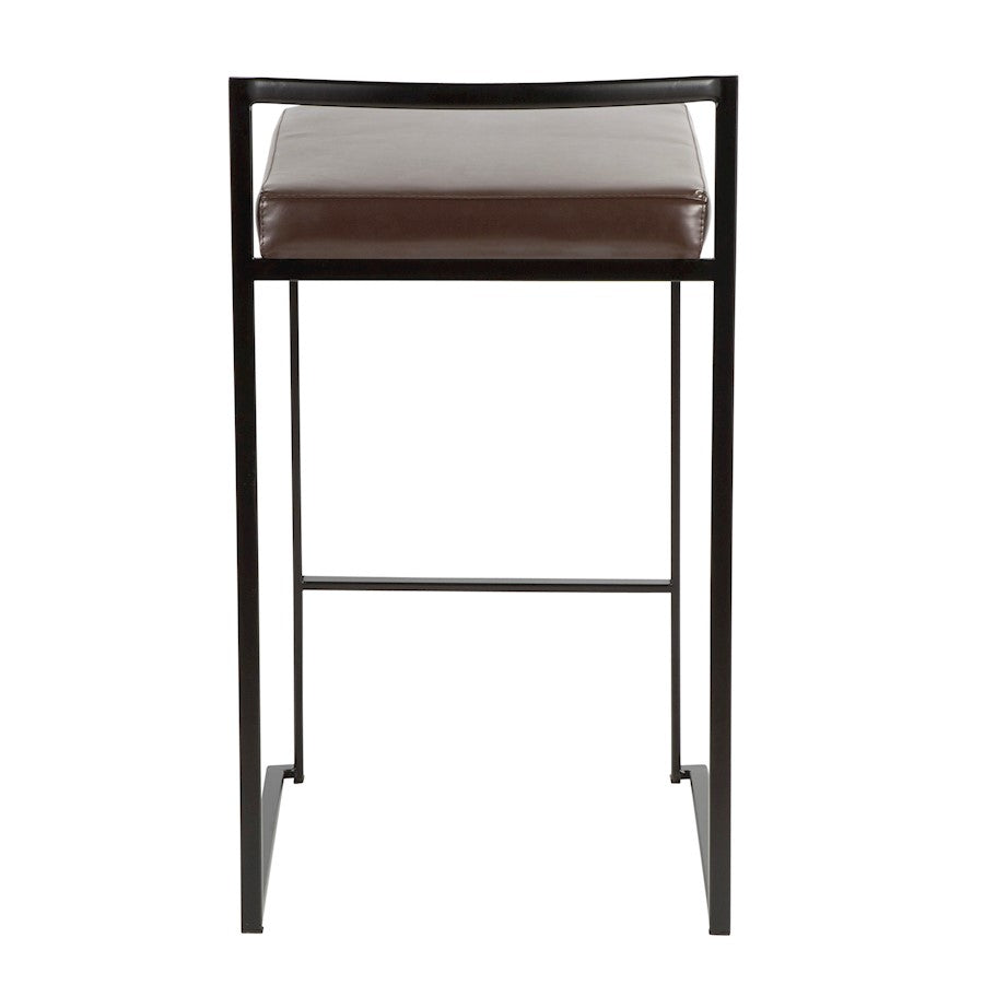 LumiSource Fuji 16in Stackable Counter Stool Set/2 | Contemporary Black Steel and Brown PU Leather | Kitchen Island & Dining | Model B26-FUJIBK-BN2