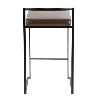 LumiSource Fuji 16in Stackable Counter Stool Set/2 | Contemporary Black Steel and Brown PU Leather | Kitchen Island & Dining | Model B26-FUJIBK-BN2