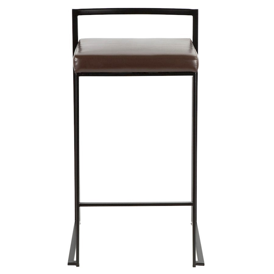 LumiSource Fuji 16in Stackable Counter Stool Set/2 | Contemporary Black Steel and Brown PU Leather | Kitchen Island & Dining | Model B26-FUJIBK-BN2