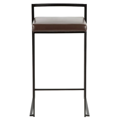 LumiSource Fuji 16in Stackable Counter Stool Set/2 | Contemporary Black Steel and Brown PU Leather | Kitchen Island & Dining | Model B26-FUJIBK-BN2
