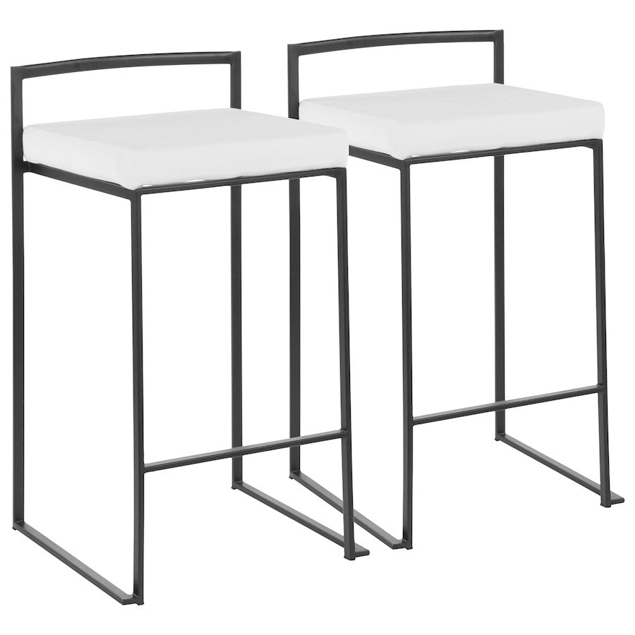 LumiSource Fuji Stackable Counter Stool Set of 2 | Contemporary Black Metal and White Velvet | Kitchen Island & Dining Counter | Model B26-FUJIBK-VW2