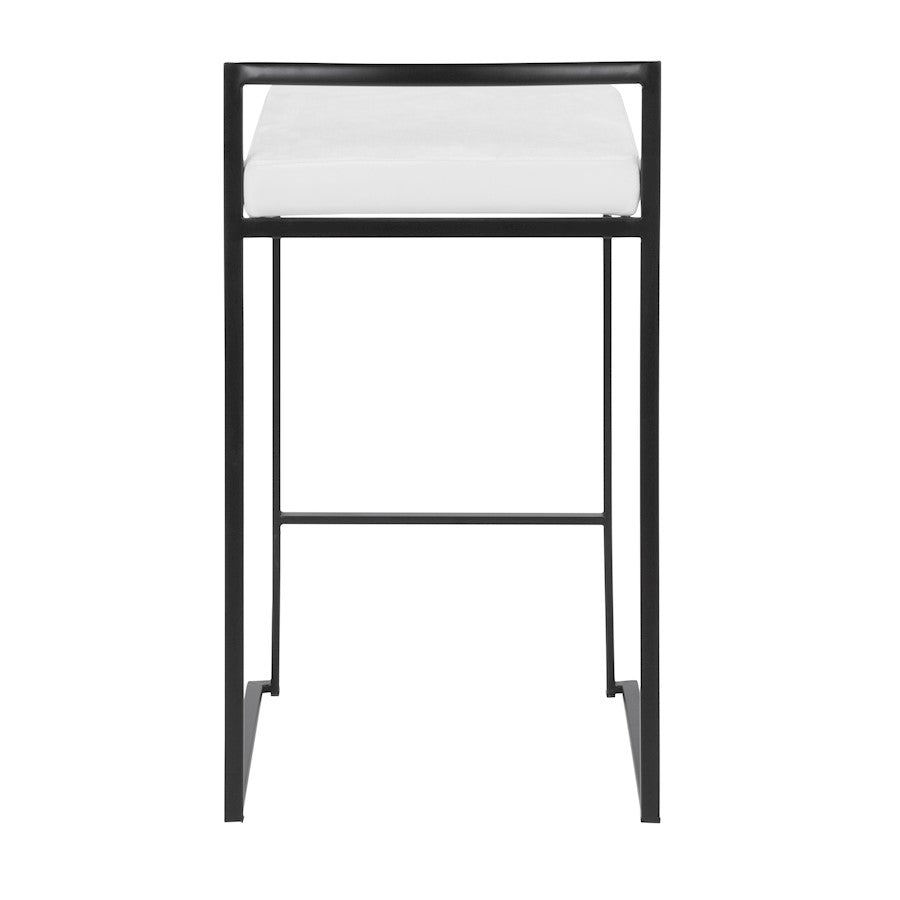 LumiSource Fuji Stackable Counter Stool Set of 2 | Contemporary Black Metal and White Velvet | Kitchen Island & Dining Counter | Model B26-FUJIBK-VW2