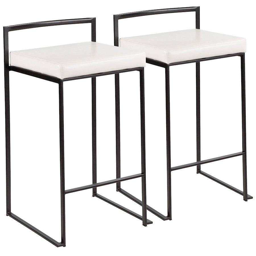 LumiSource Fuji Stackable Counter Stool Set of 2 | Contemporary Black Metal and White PU Leather | Kitchen Island & Dining | Model B26-FUJIBK-W2