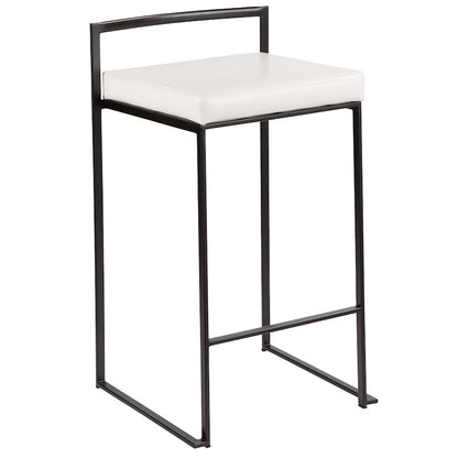 LumiSource Fuji Stackable Counter Stool Set of 2 | Contemporary Black Metal and White PU Leather | Kitchen Island & Dining | Model B26-FUJIBK-W2