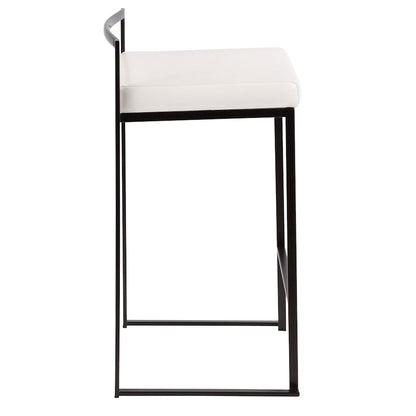 LumiSource Fuji Stackable Counter Stool Set of 2 | Contemporary Black Metal and White PU Leather | Kitchen Island & Dining | Model B26-FUJIBK-W2