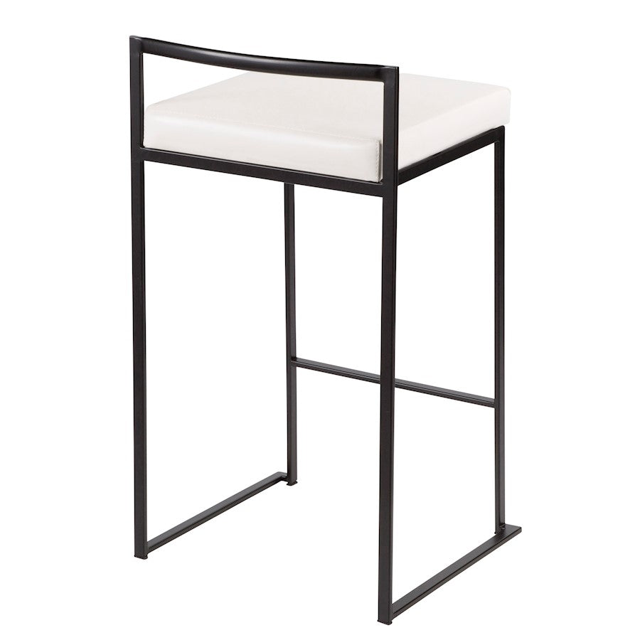 LumiSource Fuji Stackable Counter Stool Set of 2 | Contemporary Black Metal and White PU Leather | Kitchen Island & Dining | Model B26-FUJIBK-W2