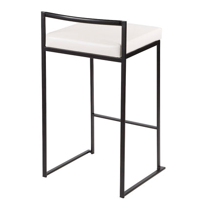 LumiSource Fuji Stackable Counter Stool Set of 2 | Contemporary Black Metal and White PU Leather | Kitchen Island & Dining | Model B26-FUJIBK-W2