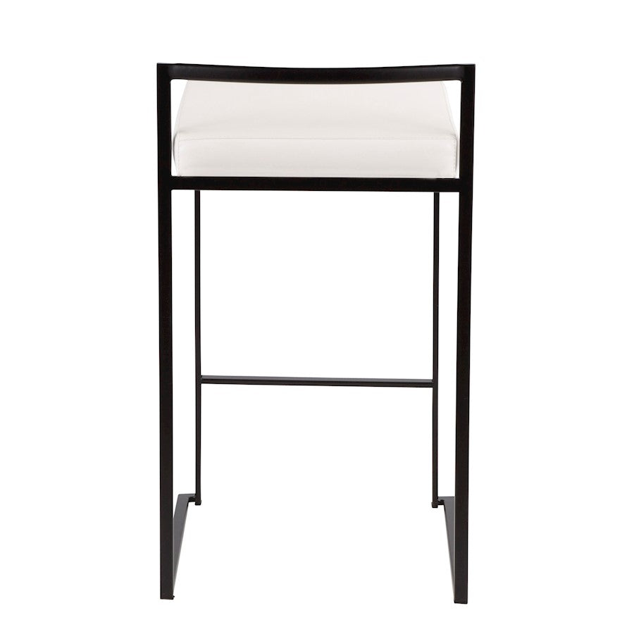 LumiSource Fuji Stackable Counter Stool Set of 2 | Contemporary Black Metal and White PU Leather | Kitchen Island & Dining | Model B26-FUJIBK-W2