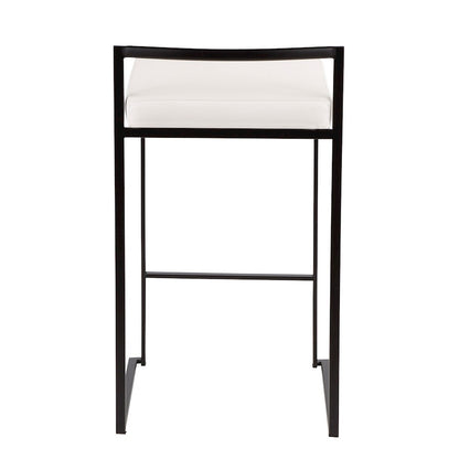 LumiSource Fuji Stackable Counter Stool Set of 2 | Contemporary Black Metal and White PU Leather | Kitchen Island & Dining | Model B26-FUJIBK-W2