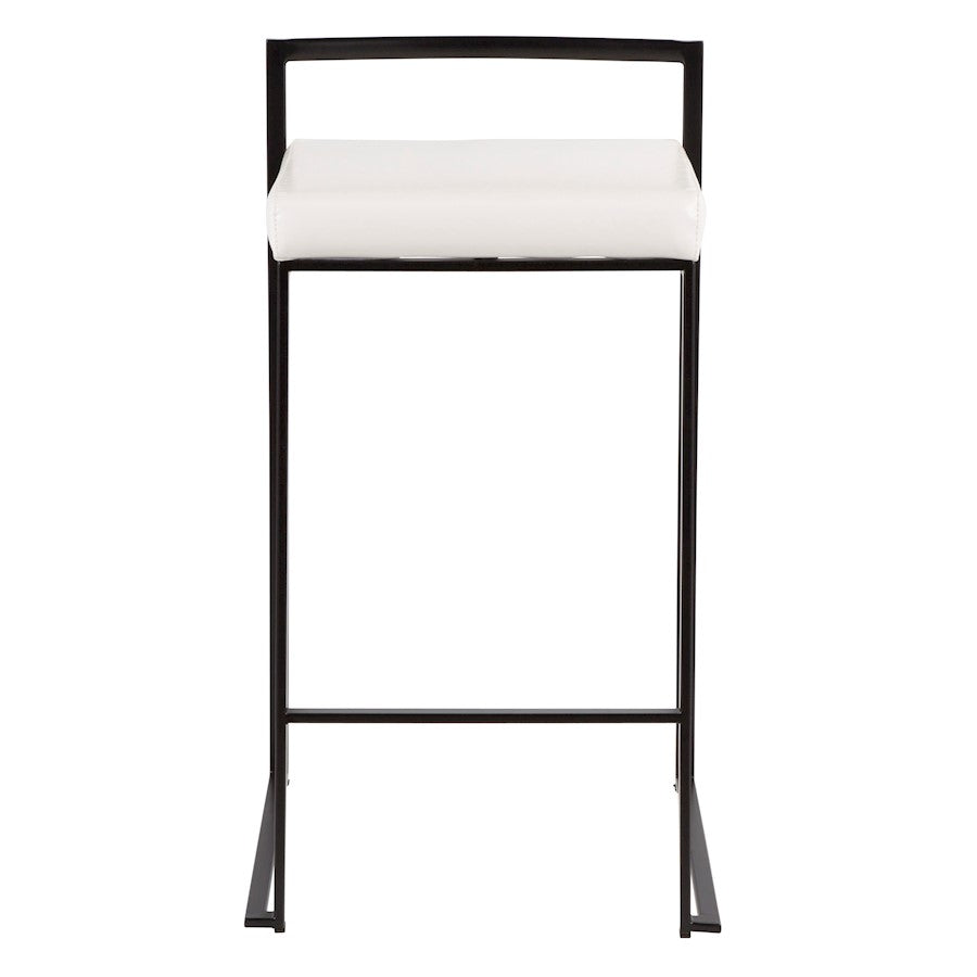 LumiSource Fuji Stackable Counter Stool Set of 2 | Contemporary Black Metal and White PU Leather | Kitchen Island & Dining | Model B26-FUJIBK-W2