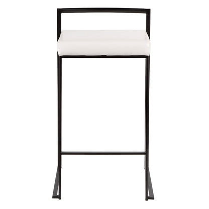 LumiSource Fuji Stackable Counter Stool Set of 2 | Contemporary Black Metal and White PU Leather | Kitchen Island & Dining | Model B26-FUJIBK-W2