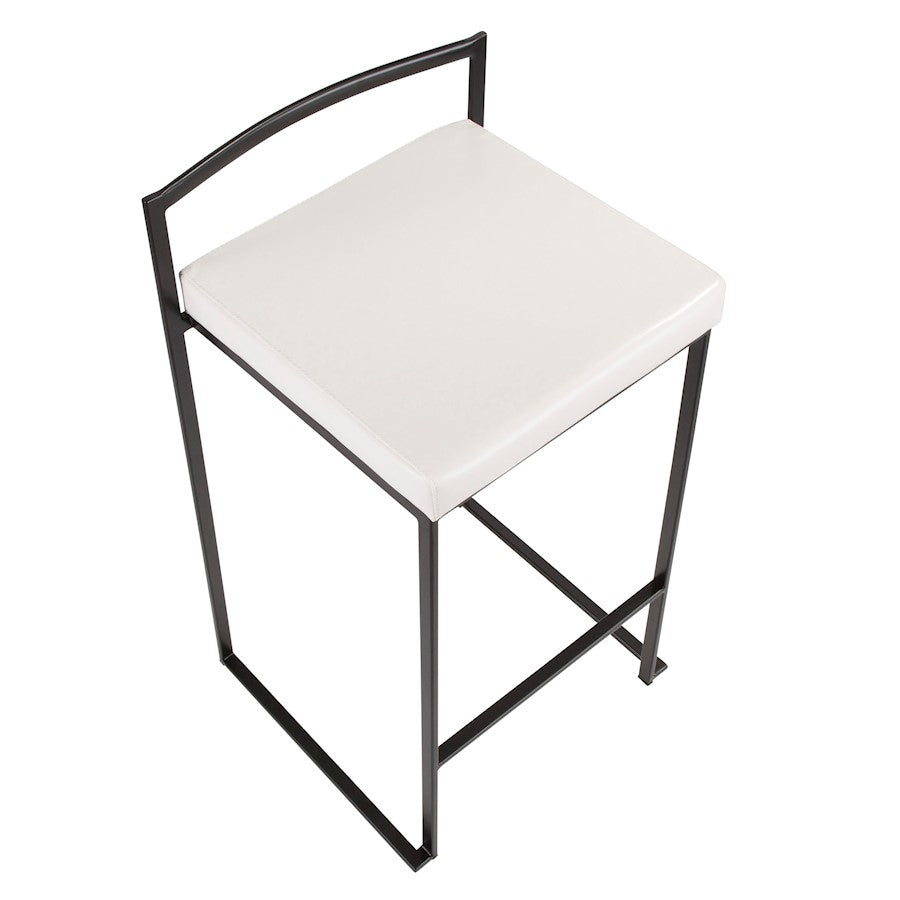 LumiSource Fuji Stackable Counter Stool Set of 2 | Contemporary Black Metal and White PU Leather | Kitchen Island & Dining | Model B26-FUJIBK-W2