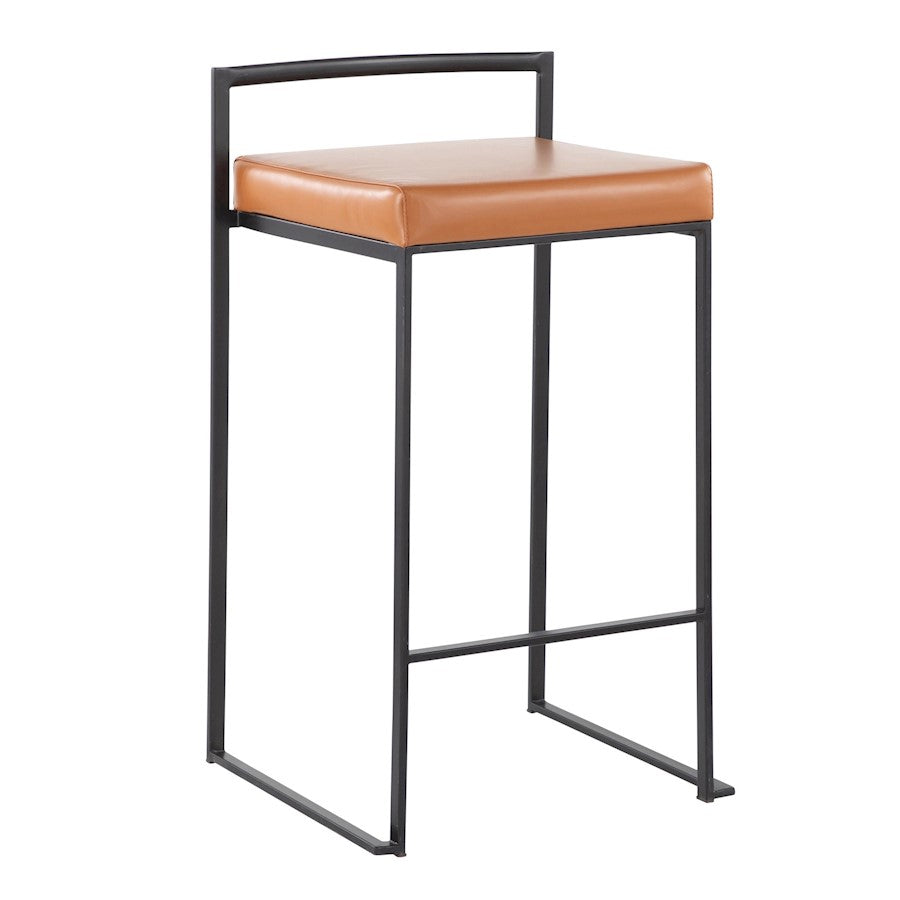LumiSource Fuji 16in Stackable Counter Stool Set/2 | Contemporary Black Steel and Camel PU Leather | Kitchen Island & Dining | Model B26-FUJIBKCAM2