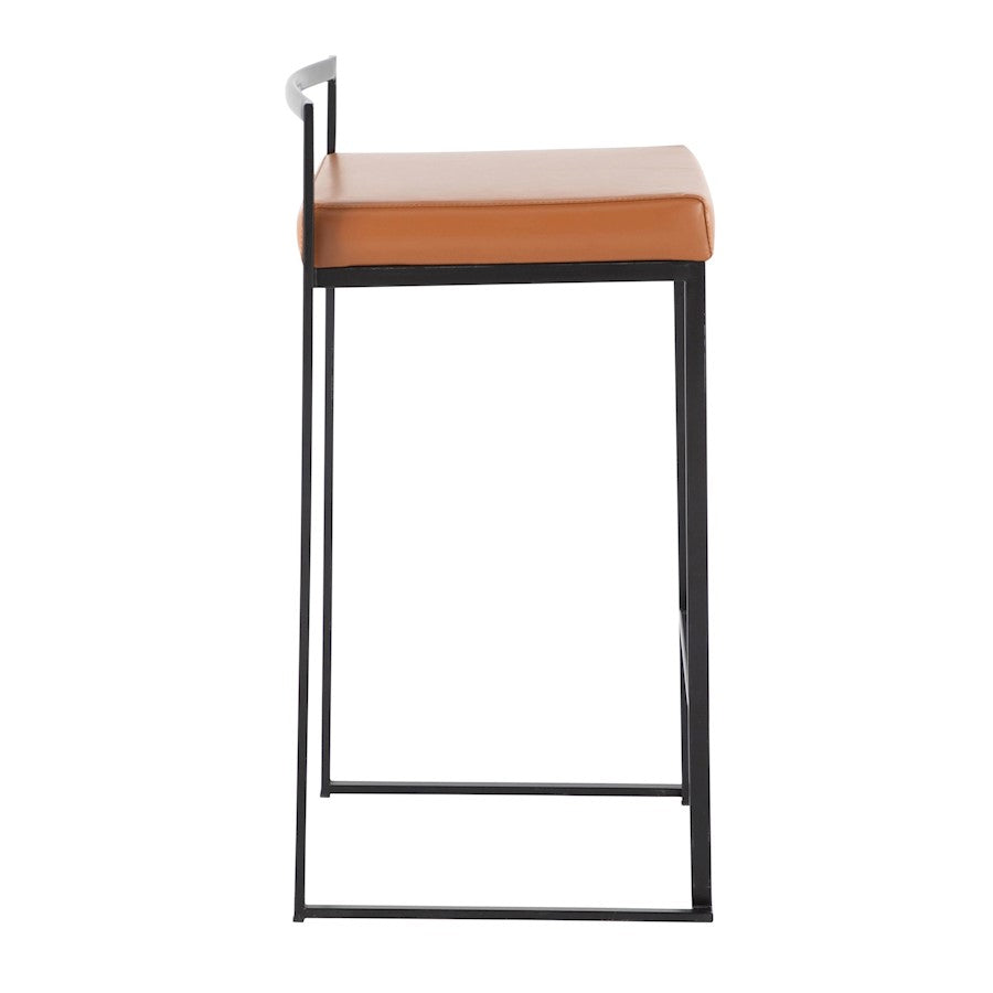 LumiSource Fuji 16in Stackable Counter Stool Set/2 | Contemporary Black Steel and Camel PU Leather | Kitchen Island & Dining | Model B26-FUJIBKCAM2