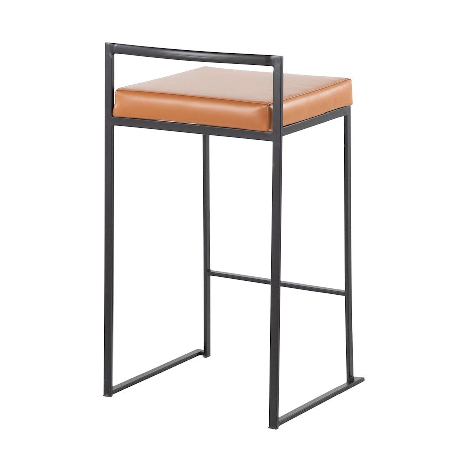 LumiSource Fuji 16in Stackable Counter Stool Set/2 | Contemporary Black Steel and Camel PU Leather | Kitchen Island & Dining | Model B26-FUJIBKCAM2