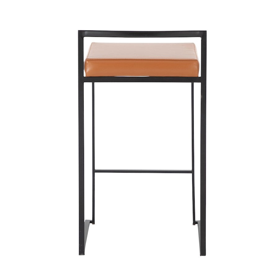 LumiSource Fuji 16in Stackable Counter Stool Set/2 | Contemporary Black Steel and Camel PU Leather | Kitchen Island & Dining | Model B26-FUJIBKCAM2