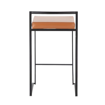 LumiSource Fuji 16in Stackable Counter Stool Set/2 | Contemporary Black Steel and Camel PU Leather | Kitchen Island & Dining | Model B26-FUJIBKCAM2