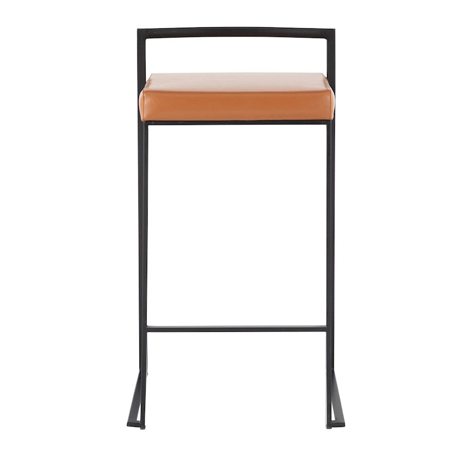 LumiSource Fuji 16in Stackable Counter Stool Set/2 | Contemporary Black Steel and Camel PU Leather | Kitchen Island & Dining | Model B26-FUJIBKCAM2