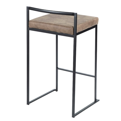 LumiSource Fuji 16in Stackable Counter Stool Set/2 | Contemporary Black Steel and Brown Cowboy Fabric | Kitchen Island | Model B26-FUJIBKFBN2