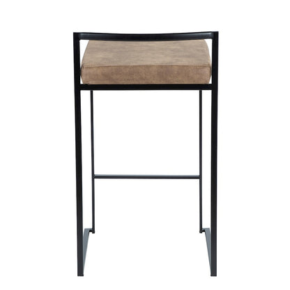 LumiSource Fuji 16in Stackable Counter Stool Set/2 | Contemporary Black Steel and Brown Cowboy Fabric | Kitchen Island | Model B26-FUJIBKFBN2