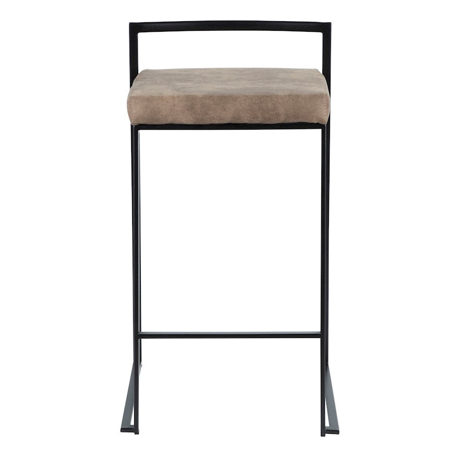 LumiSource Fuji 16in Stackable Counter Stool Set/2 | Contemporary Black Steel and Brown Cowboy Fabric | Kitchen Island | Model B26-FUJIBKFBN2