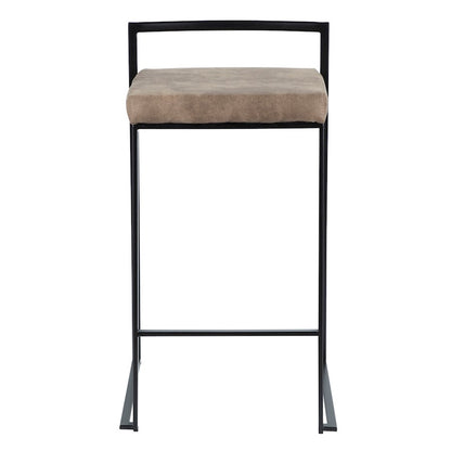 LumiSource Fuji 16in Stackable Counter Stool Set/2 | Contemporary Black Steel and Brown Cowboy Fabric | Kitchen Island | Model B26-FUJIBKFBN2