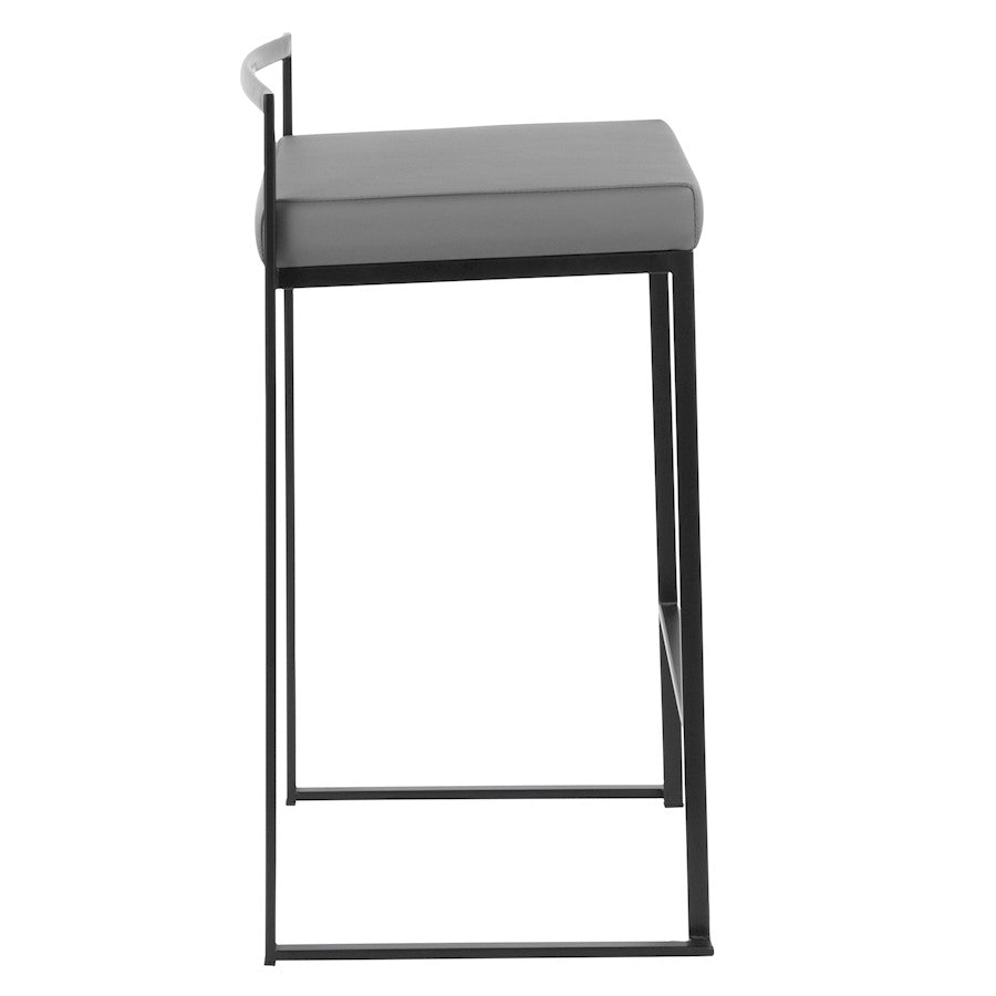 LumiSource Fuji 16in Stackable Counter Stool Set/2 | Contemporary Black Steel and Grey PU Leather | Kitchen Island & Dining | Model B26-FUJIBKGY2
