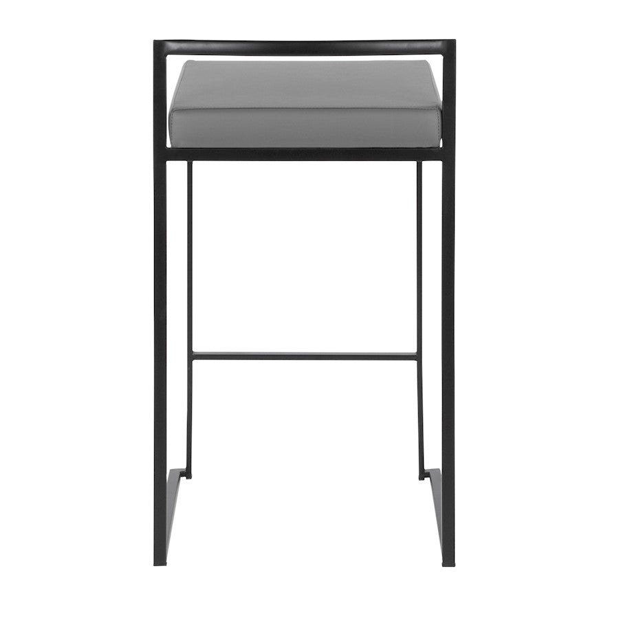 LumiSource Fuji 16in Stackable Counter Stool Set/2 | Contemporary Black Steel and Grey PU Leather | Kitchen Island & Dining | Model B26-FUJIBKGY2