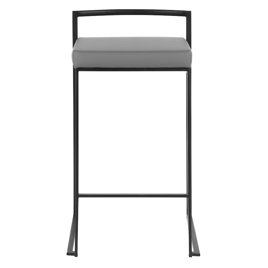LumiSource Fuji 16in Stackable Counter Stool Set/2 | Contemporary Black Steel and Grey PU Leather | Kitchen Island & Dining | Model B26-FUJIBKGY2