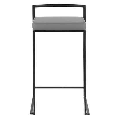 LumiSource Fuji 16in Stackable Counter Stool Set/2 | Contemporary Black Steel and Grey PU Leather | Kitchen Island & Dining | Model B26-FUJIBKGY2