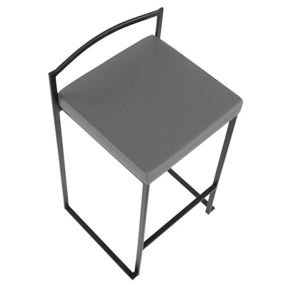 LumiSource Fuji 16in Stackable Counter Stool Set/2 | Contemporary Black Steel and Grey PU Leather | Kitchen Island & Dining | Model B26-FUJIBKGY2