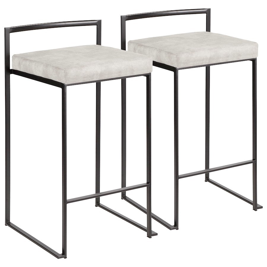 LumiSource Fuji Counter Stool Set of 2 | Contemporary Black Metal and Grey Cowboy Fabric | Kitchen Island & Dining Counter | Model B26-FUJIBKLGY2