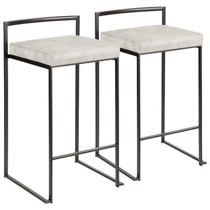 LumiSource Fuji Counter Stool Set of 2 | Contemporary Black Metal and Grey Cowboy Fabric | Kitchen Island & Dining Counter | Model B26-FUJIBKLGY2
