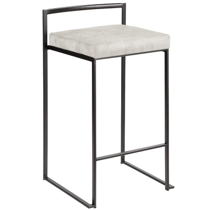 LumiSource Fuji Counter Stool Set of 2 | Contemporary Black Metal and Grey Cowboy Fabric | Kitchen Island & Dining Counter | Model B26-FUJIBKLGY2