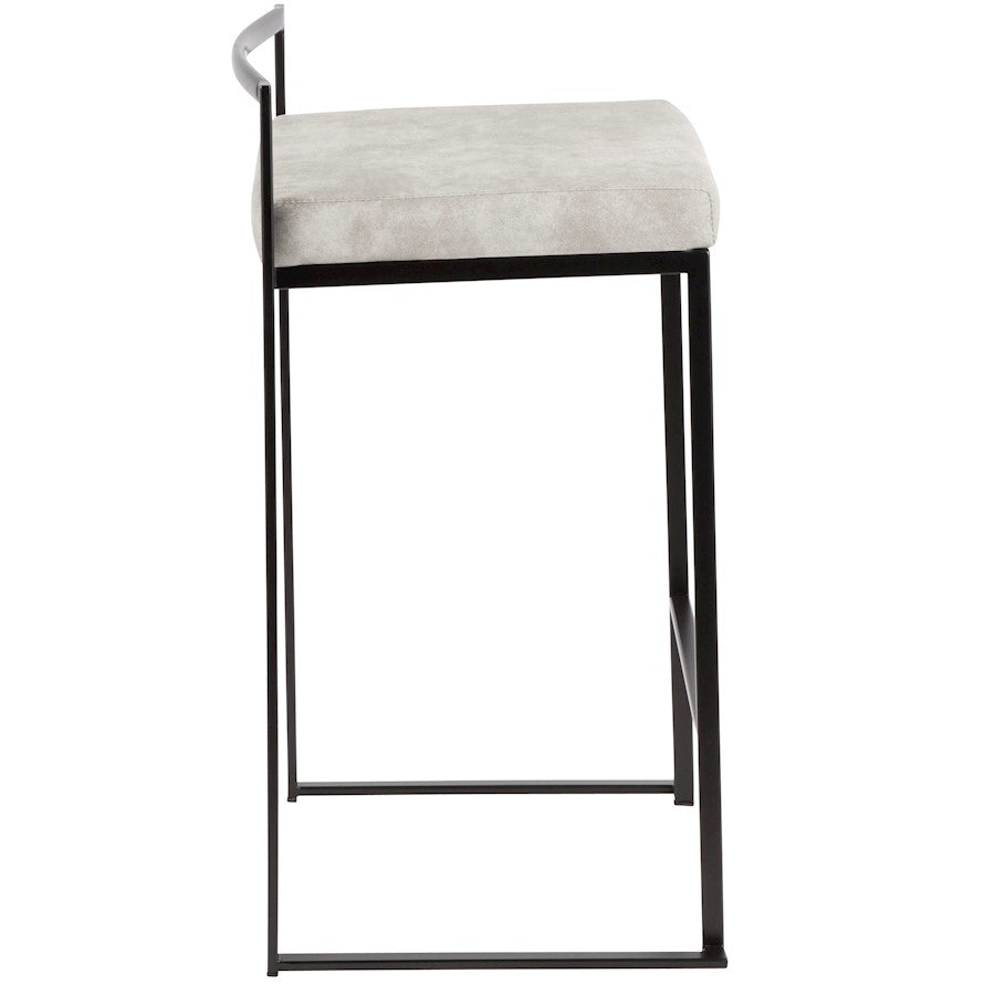 LumiSource Fuji Counter Stool Set of 2 | Contemporary Black Metal and Grey Cowboy Fabric | Kitchen Island & Dining Counter | Model B26-FUJIBKLGY2