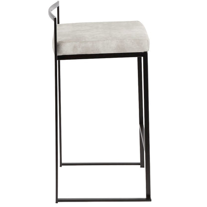 LumiSource Fuji Counter Stool Set of 2 | Contemporary Black Metal and Grey Cowboy Fabric | Kitchen Island & Dining Counter | Model B26-FUJIBKLGY2