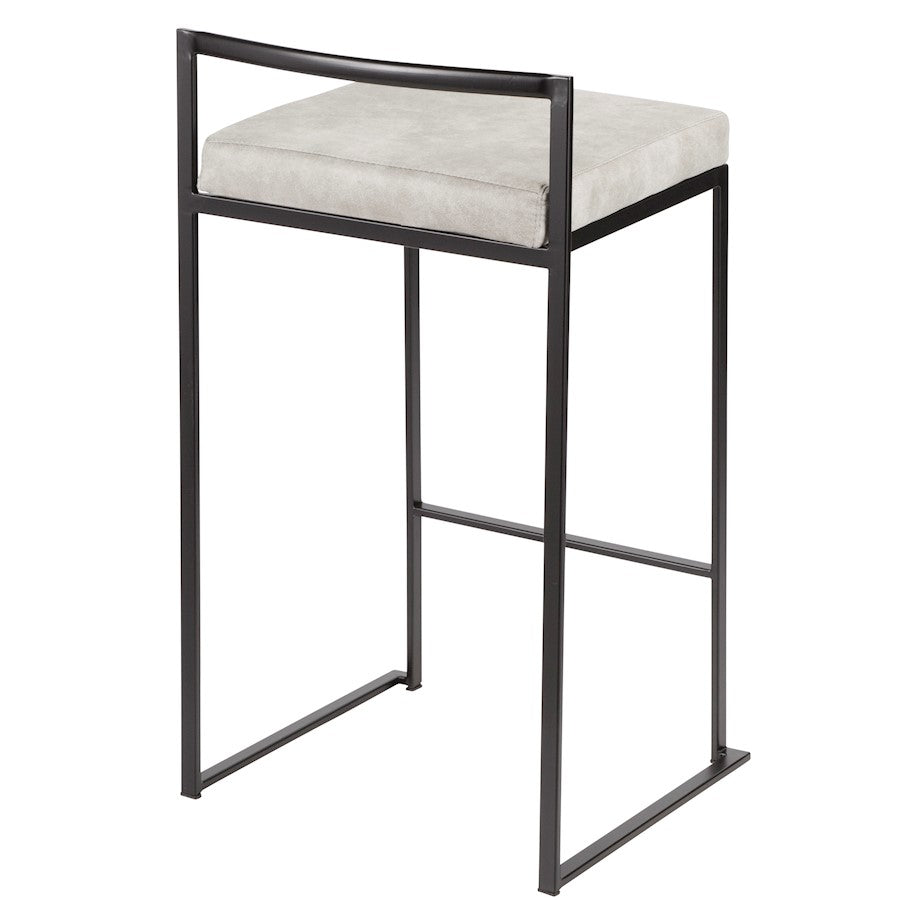 LumiSource Fuji Counter Stool Set of 2 | Contemporary Black Metal and Grey Cowboy Fabric | Kitchen Island & Dining Counter | Model B26-FUJIBKLGY2