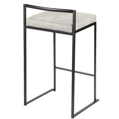 LumiSource Fuji Counter Stool Set of 2 | Contemporary Black Metal and Grey Cowboy Fabric | Kitchen Island & Dining Counter | Model B26-FUJIBKLGY2