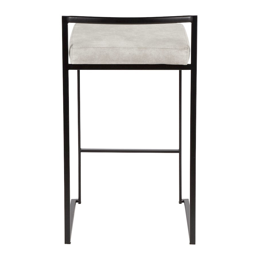 LumiSource Fuji Counter Stool Set of 2 | Contemporary Black Metal and Grey Cowboy Fabric | Kitchen Island & Dining Counter | Model B26-FUJIBKLGY2