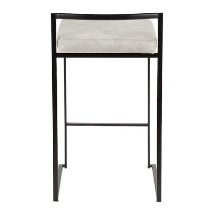 LumiSource Fuji Counter Stool Set of 2 | Contemporary Black Metal and Grey Cowboy Fabric | Kitchen Island & Dining Counter | Model B26-FUJIBKLGY2