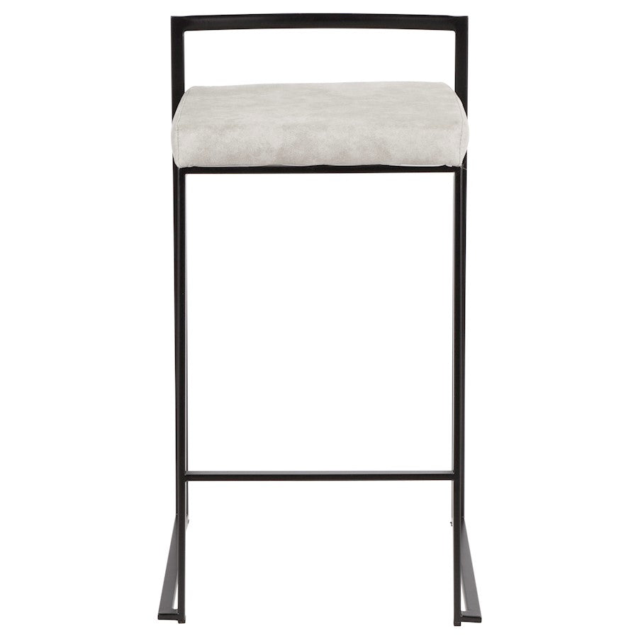 LumiSource Fuji Counter Stool Set of 2 | Contemporary Black Metal and Grey Cowboy Fabric | Kitchen Island & Dining Counter | Model B26-FUJIBKLGY2