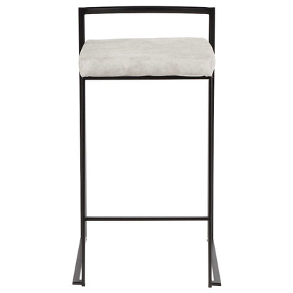 LumiSource Fuji Counter Stool Set of 2 | Contemporary Black Metal and Grey Cowboy Fabric | Kitchen Island & Dining Counter | Model B26-FUJIBKLGY2