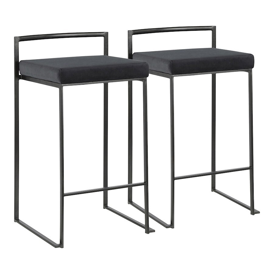 LumiSource Fuji Stackable Counter Stool Set of 2 | Contemporary Black Metal and Black Velvet | Kitchen Island & Dining Counter | Model B26-FUJIBKVBK2