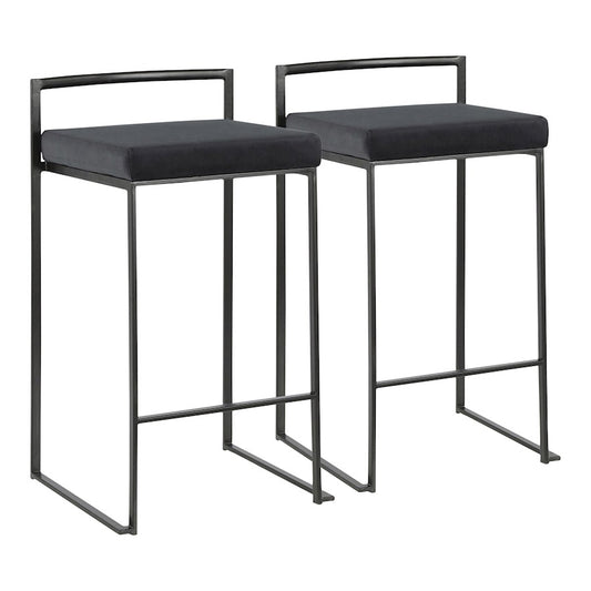 LumiSource Fuji Stackable Counter Stool Set of 2 | Contemporary Black Metal and Black Velvet | Kitchen Island & Dining Counter | Model B26-FUJIBKVBK2