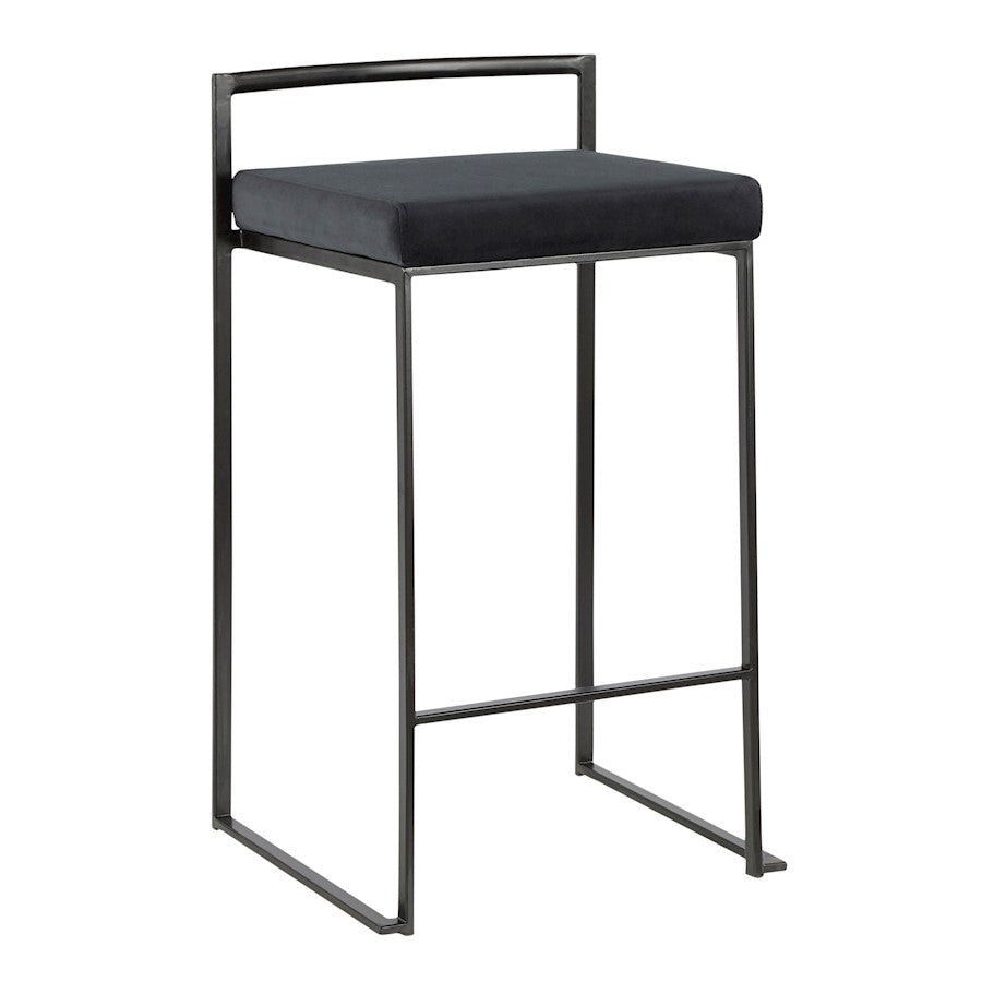 LumiSource Fuji Stackable Counter Stool Set of 2 | Contemporary Black Metal and Black Velvet | Kitchen Island & Dining Counter | Model B26-FUJIBKVBK2