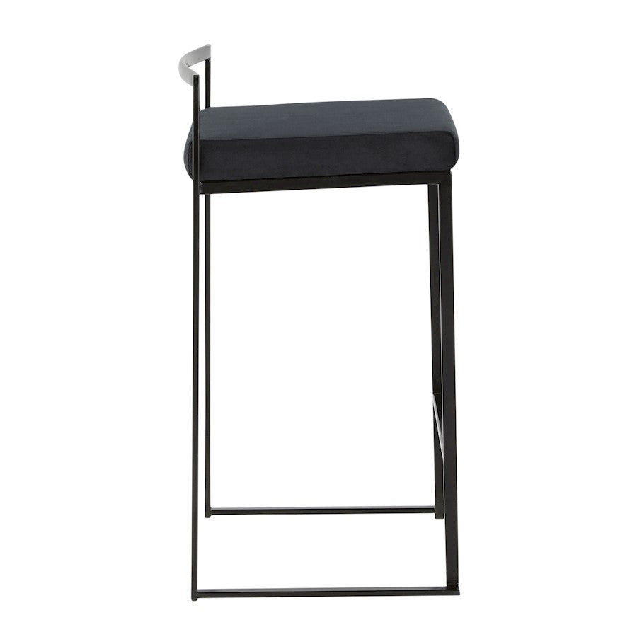 LumiSource Fuji Stackable Counter Stool Set of 2 | Contemporary Black Metal and Black Velvet | Kitchen Island & Dining Counter | Model B26-FUJIBKVBK2