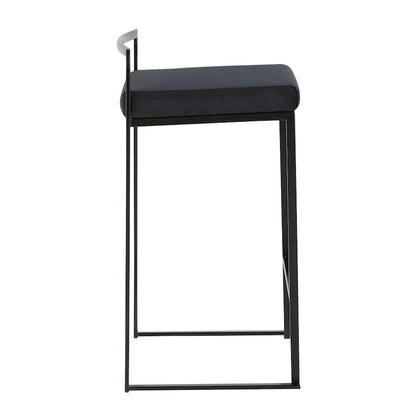 LumiSource Fuji Stackable Counter Stool Set of 2 | Contemporary Black Metal and Black Velvet | Kitchen Island & Dining Counter | Model B26-FUJIBKVBK2